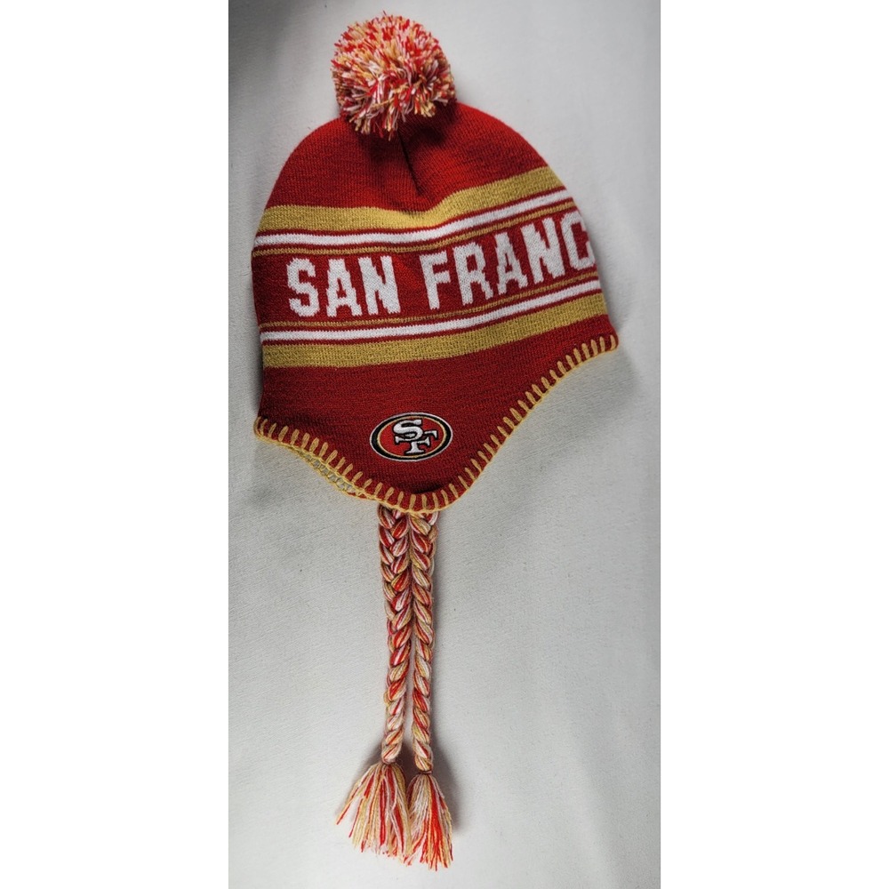 NFL San‎ Francisco 49ers Knit Helmet With Tassels And Pom Size Youth 4-7 New